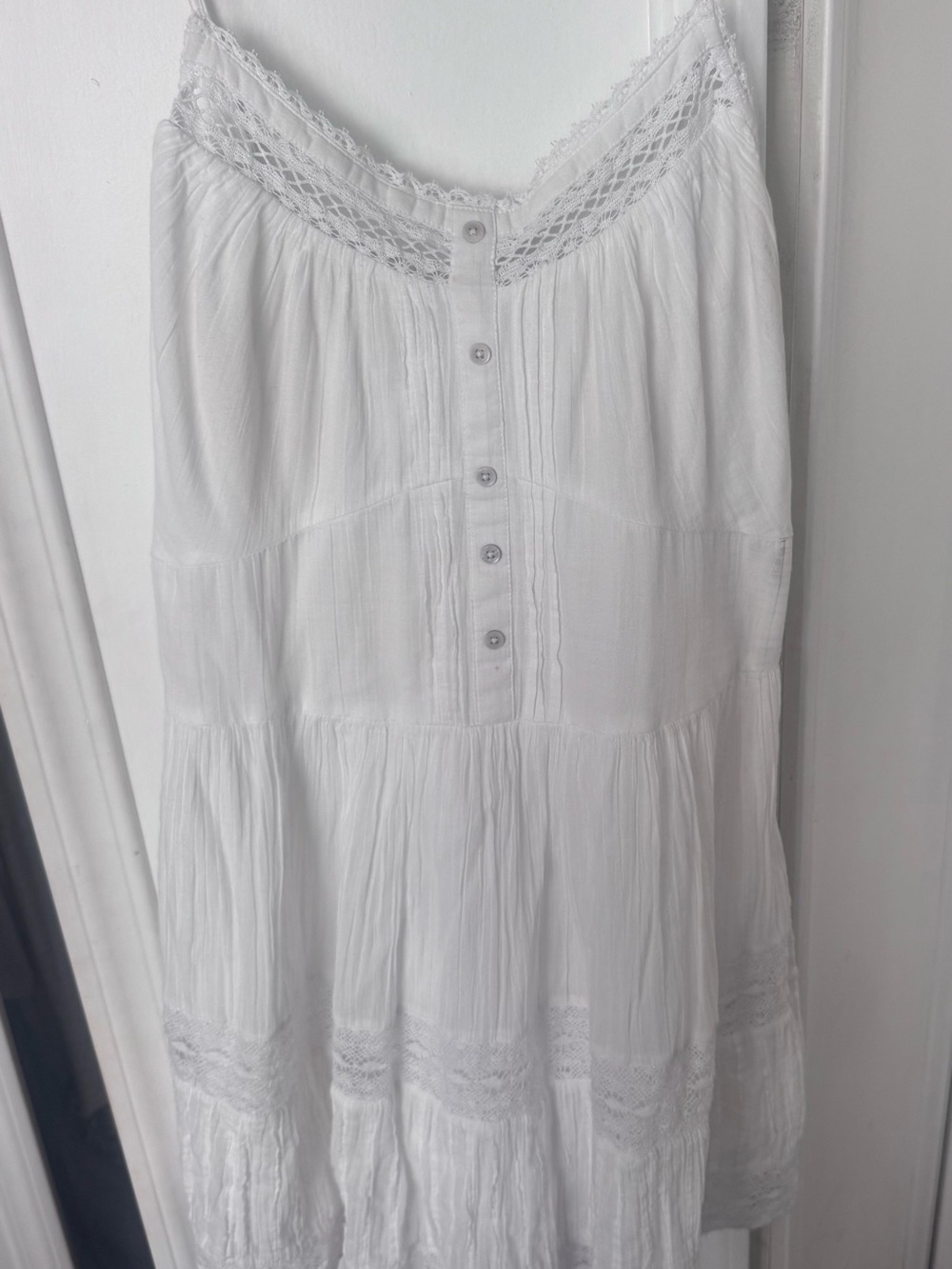 aerie White Tiered Lace-Trim Mini Dress